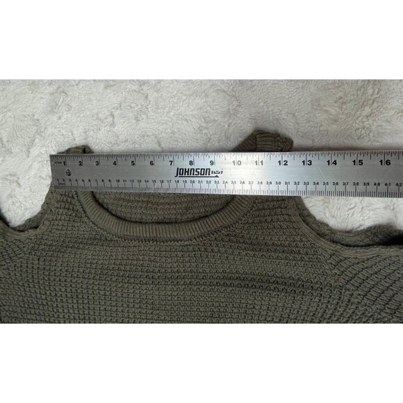 Free People Size XS Olive Green Sunset Cold Shoulder Thermal Knit Sweater Tunic - Picture 5 of 8